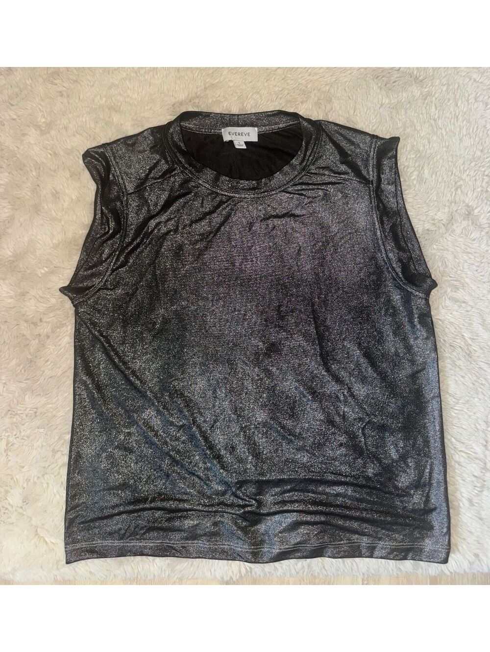 Evereve Metallic Sleeveless Tank Top Silver Shimmer Crew Neck Women's